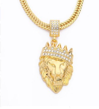 Men's Gold Lion Head Pendant Necklace with Chain - image 2