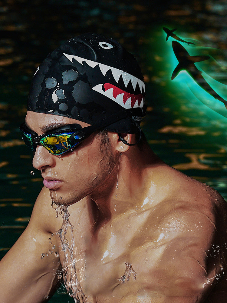 Shark Print Silicone Swim Cap - image 1