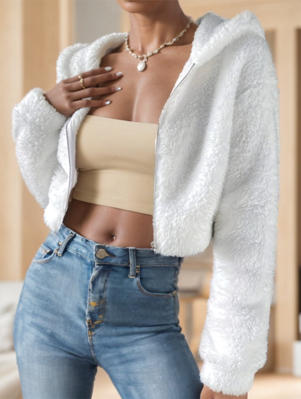 Women's Cropped Teddy Hoodie - image 3