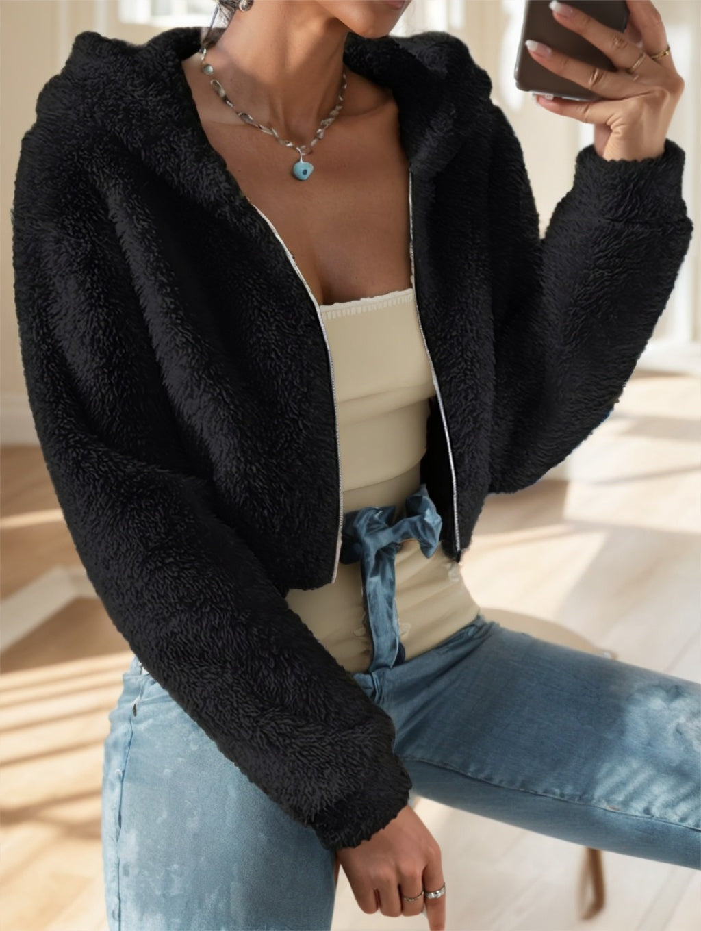 Women's Cropped Teddy Hoodie - image 4