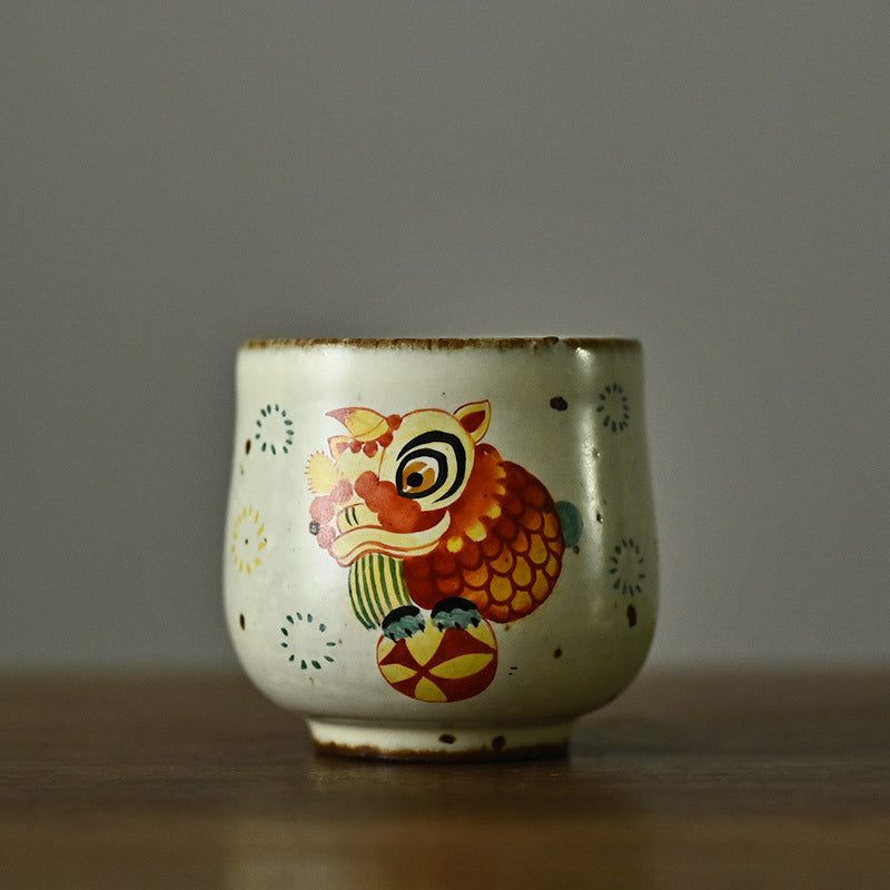 Hand-Painted Lion Ceramic Teacup - image 1