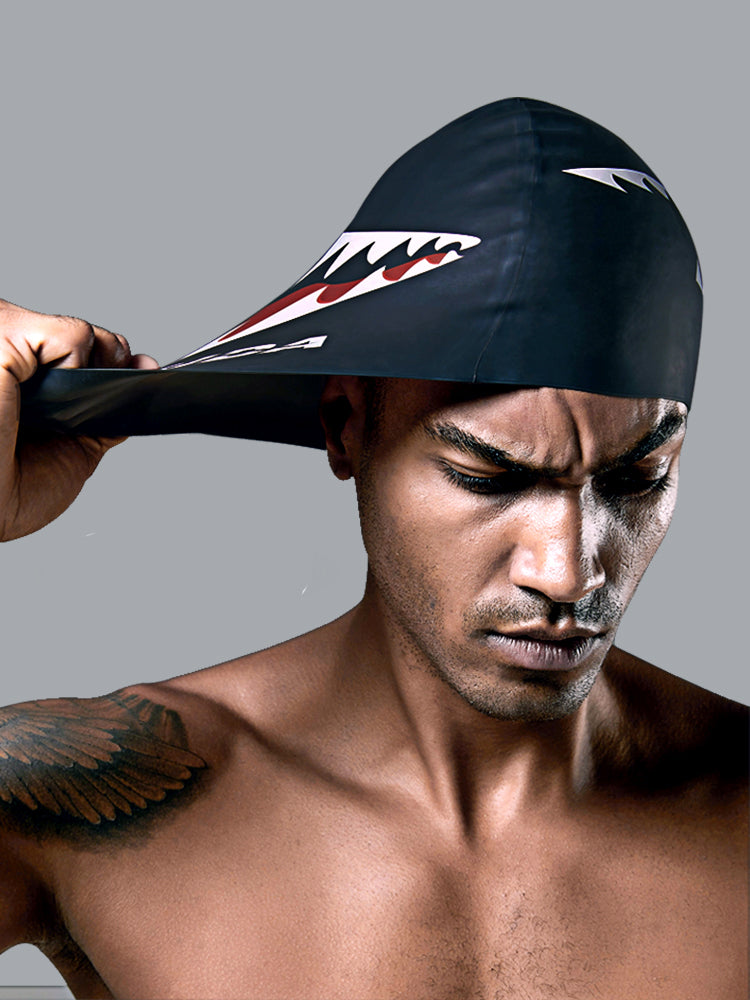 Shark Print Silicone Swim Cap - image 2