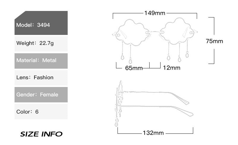 Funny Cloud Rimless Sunglasses with Rain Drop Chains - image 8