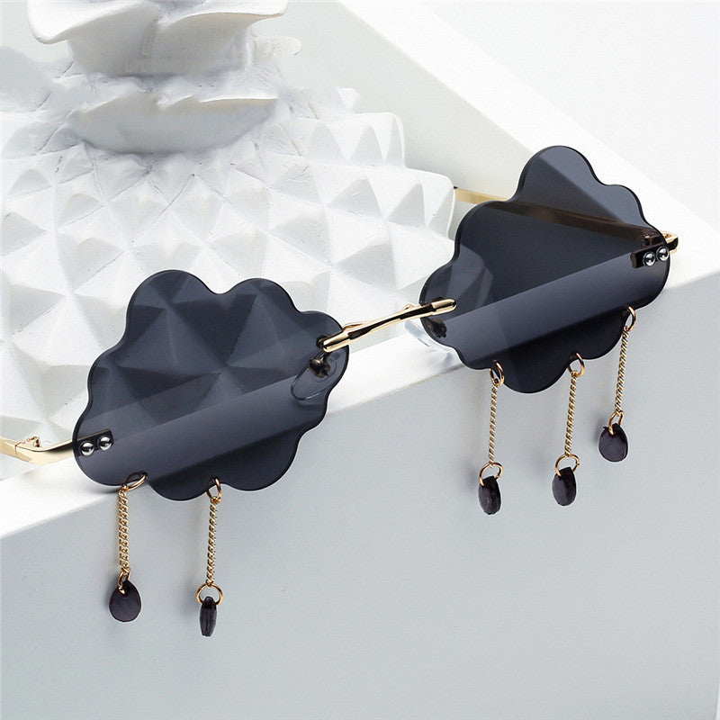 Funny Cloud Rimless Sunglasses with Rain Drop Chains - image 1