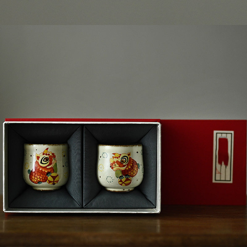 Hand-Painted Lion Ceramic Teacup - image 2