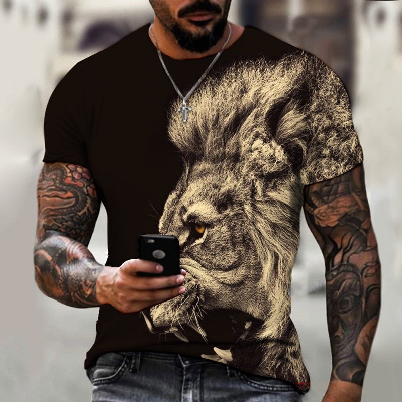 Men's 3D Lion Print Short Sleeve T-Shirt - image 1