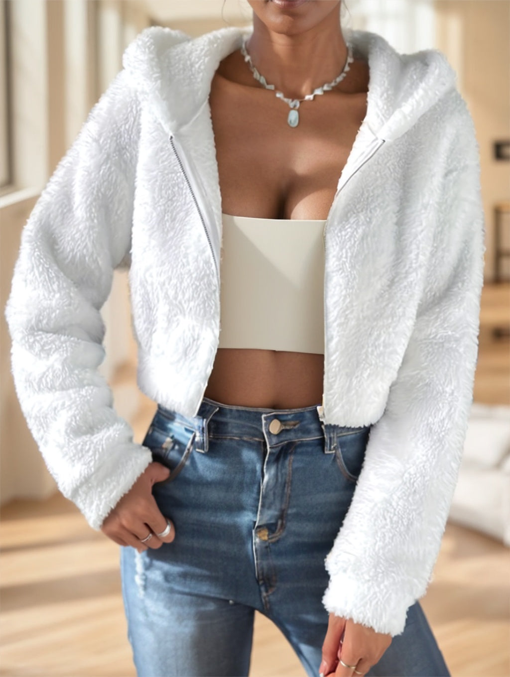 Women's Cropped Teddy Hoodie - image 5