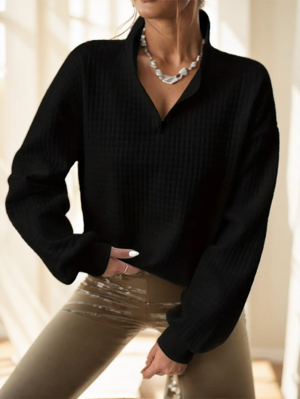 Women's Waffle Knit Pullover - image 1