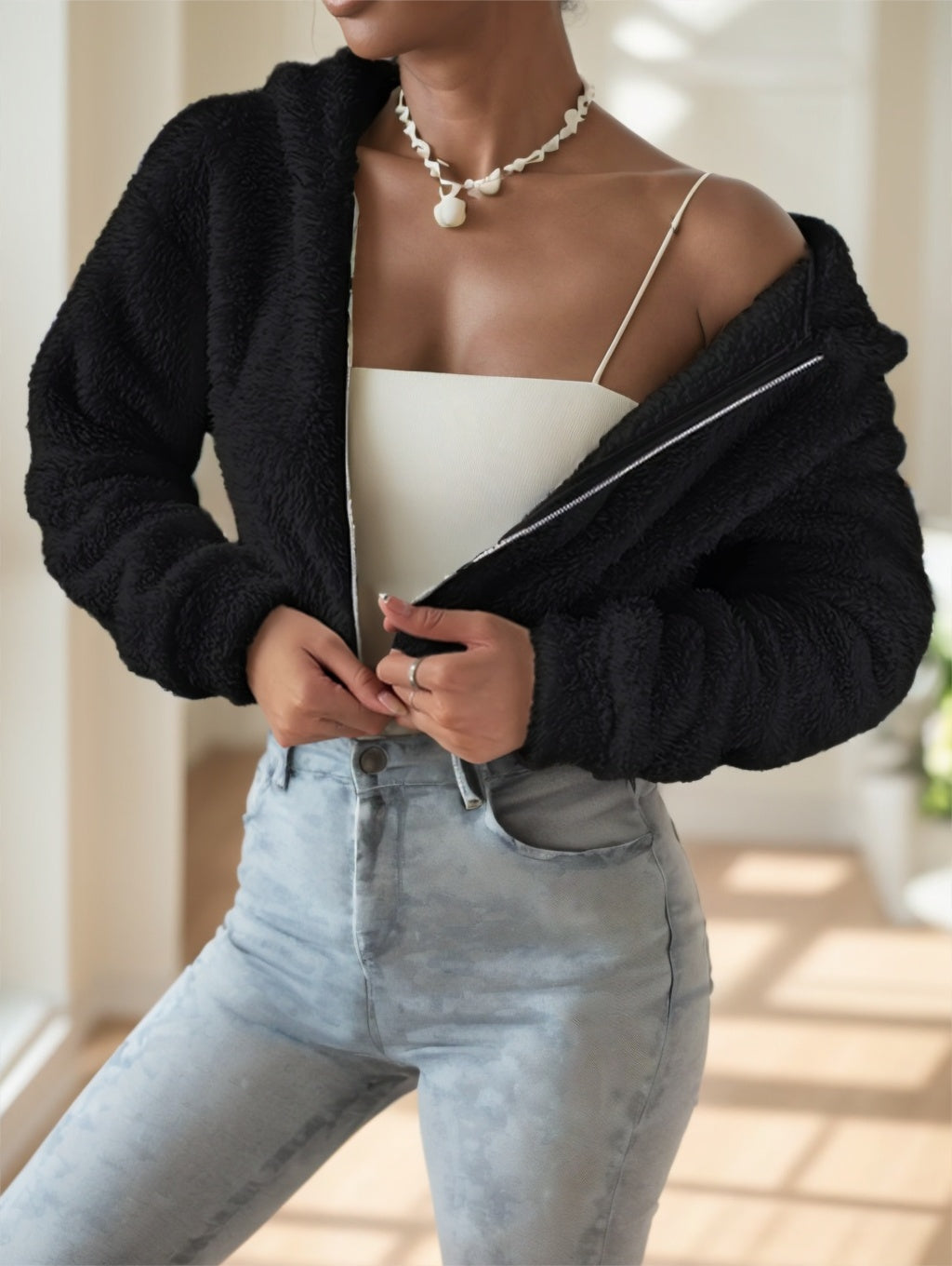 Women's Cropped Teddy Hoodie - image 1